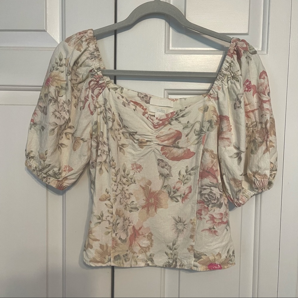 Linen H&M Puff Sleeve Top Floral